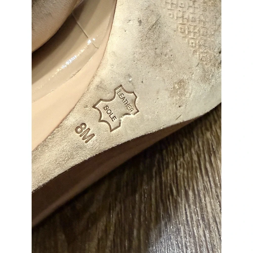 Tory Burch Astoria Nude Patent Leather Beige Wedge Pump Heels Women's Size 8